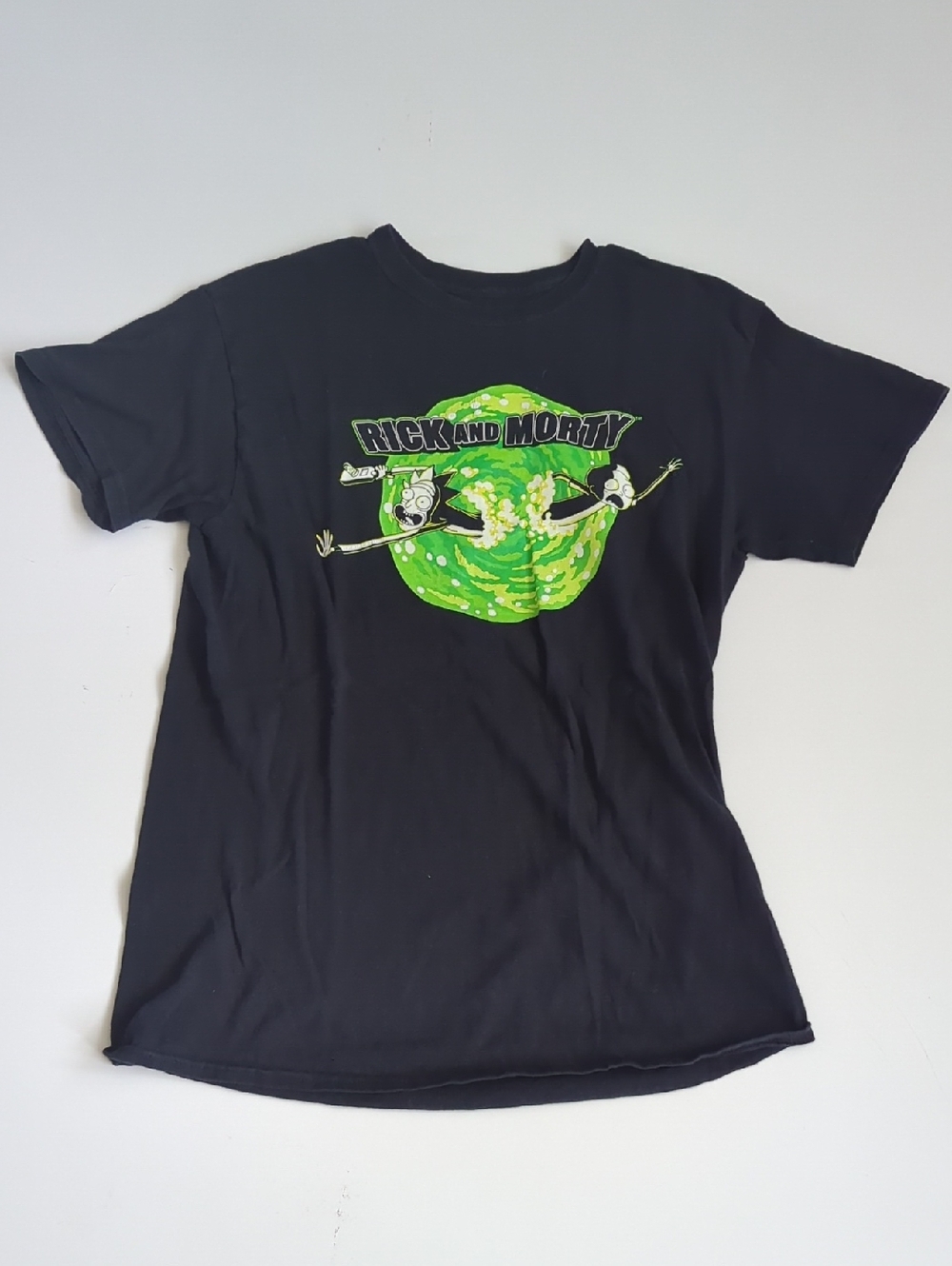 Cartoon Network Rick and Morty Men's Black Tee with White Print Size M